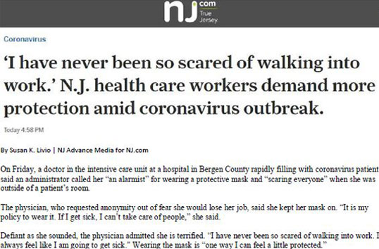 Media Library. Articles - I have never been so scared of walking into work.’ N.J. health care workers demand more protection amid coronavirus outbreak